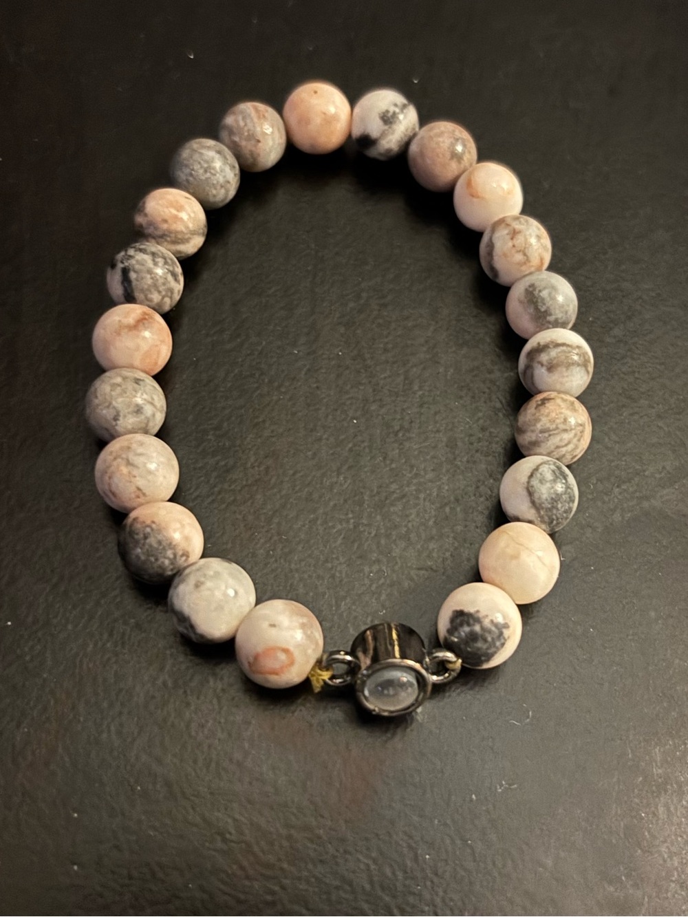 Pink and Gray Natural Stone Bead Bracelet